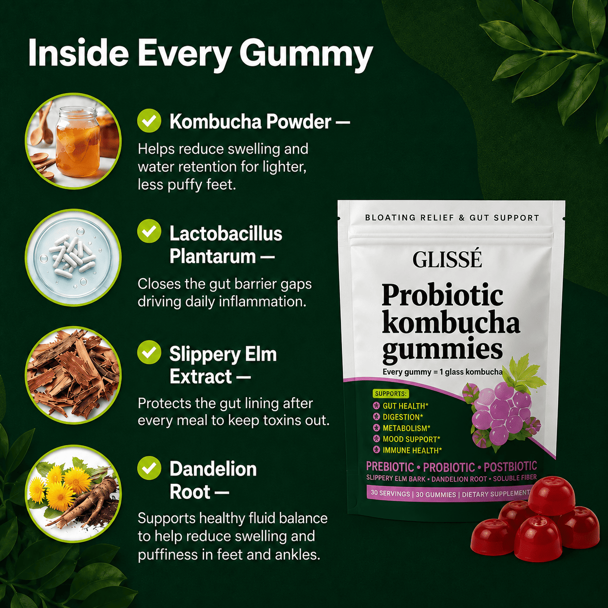Glisse | Kombucha Gummies Swollen Feet